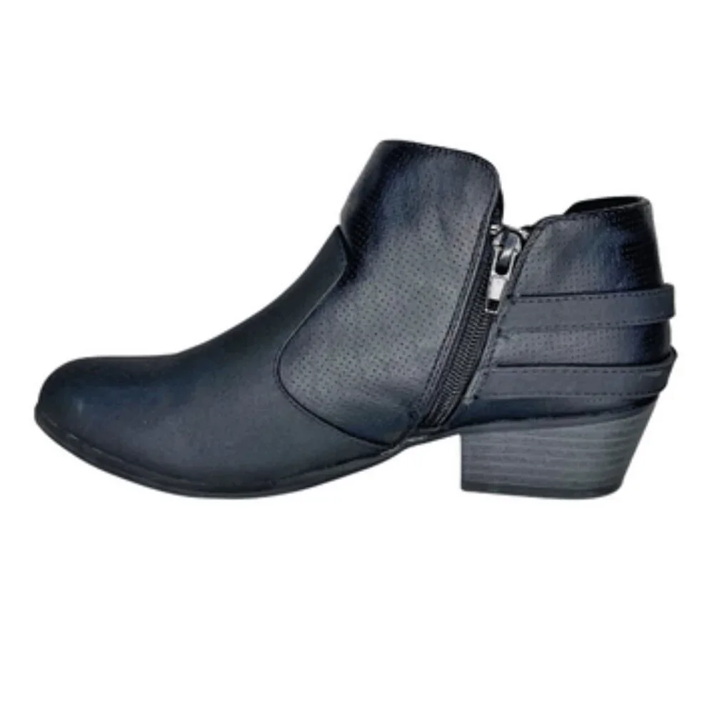 Harborsides Women's Memory Foam Black Strappy Almond Toe Bootie Office Career 6W